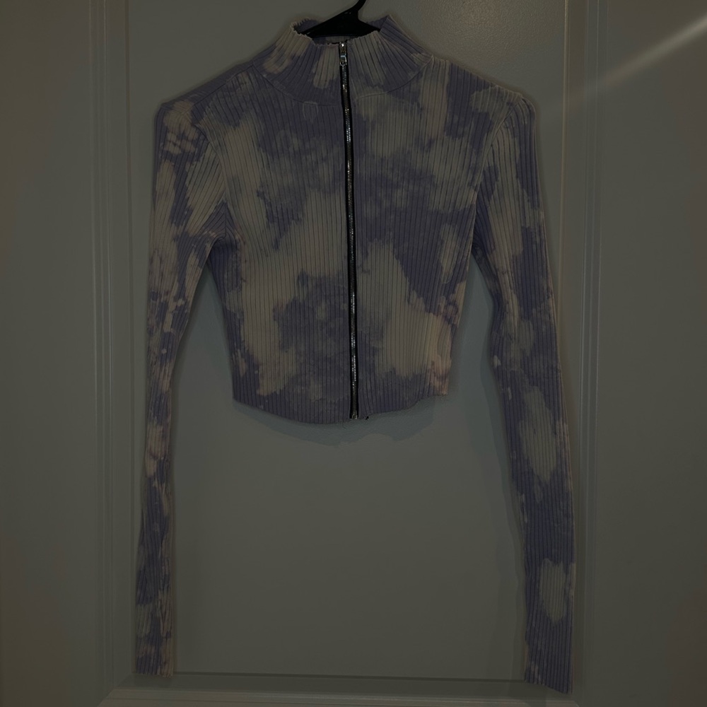 Cotton Citizen Lavender and Cream Tie Dye Crop Top Sweater